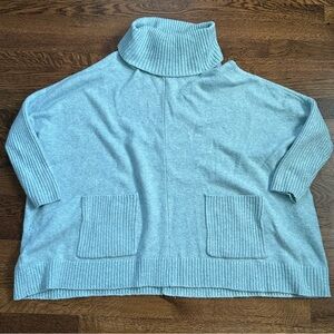 LOFT Cozy Light Blue Turtleneck Poncho Sweater with Pockets - Size Small